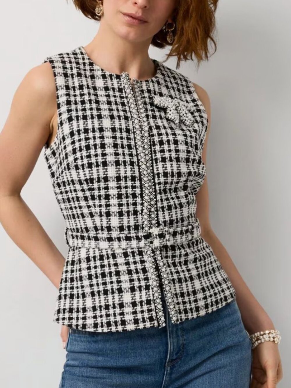 nwt WHITE HOUSE BLACK MARKET EMBELLISHED TWEED BELTED VEST 2 8